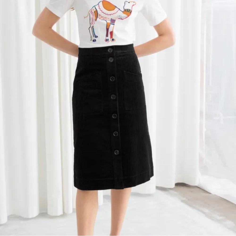 & OTHER STORIES A-Line Corduroy Skirt pockets button down long dress maxi pencil - Picture 2 of 4